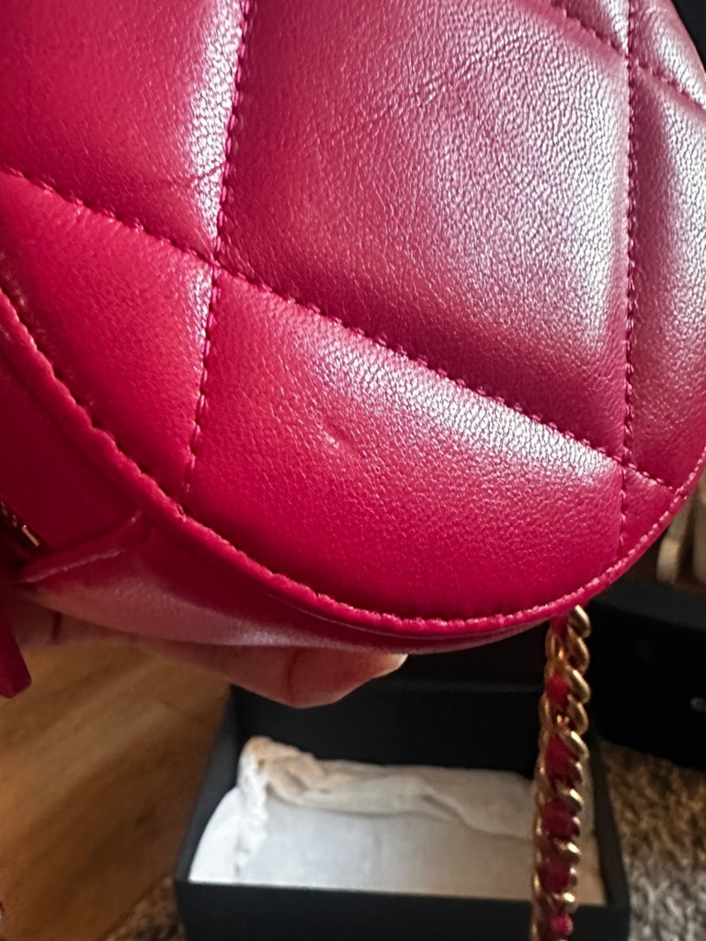 CHANEL Hot Pink Quilted Round Mini Crossbody with Gold Chain - Picture 15 of 16